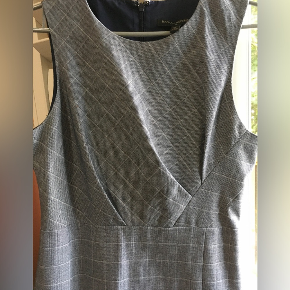 Vintage 1980s, Banana Republic Petites, Classic Dress, pale blue/grey US6P - Picture 1 of 4